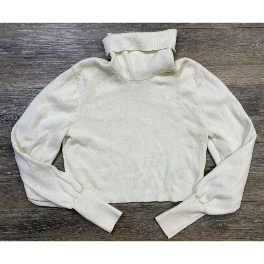 Wilfred Aritzia Cream Cropped Turtleneck Sweater XXS Puff Sleeve Knit